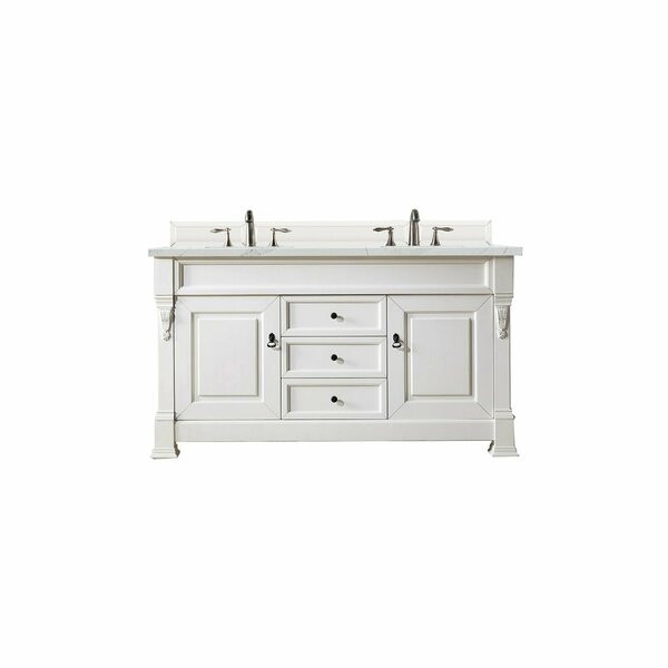 James Martin Vanities Brookfield 60in Double Vanity, Bright White w/ 3 CM Ethereal Noctis Quartz Top 147-V60D-BW-3ENC